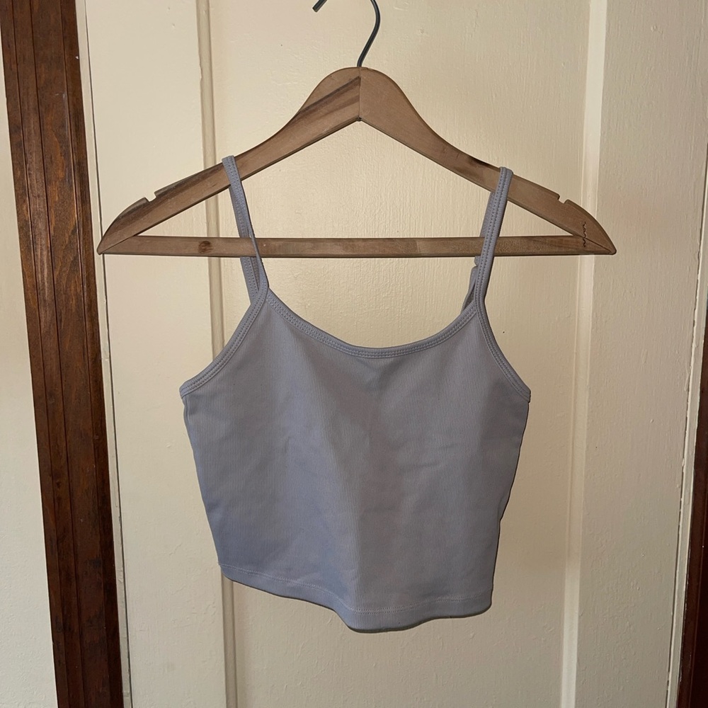 Compressive grey ribbed crop tank top from Balance Athletica (aka Vitality).